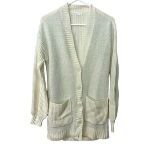 89th +‎ Madison M Cream Button Front Cardigan Ribbed Pocket Knit Coastal Grandma